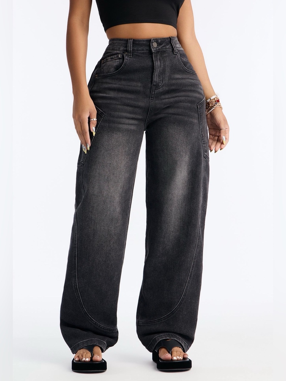 Fashion Nova Washed Black High-Rise Wide Leg Jeans